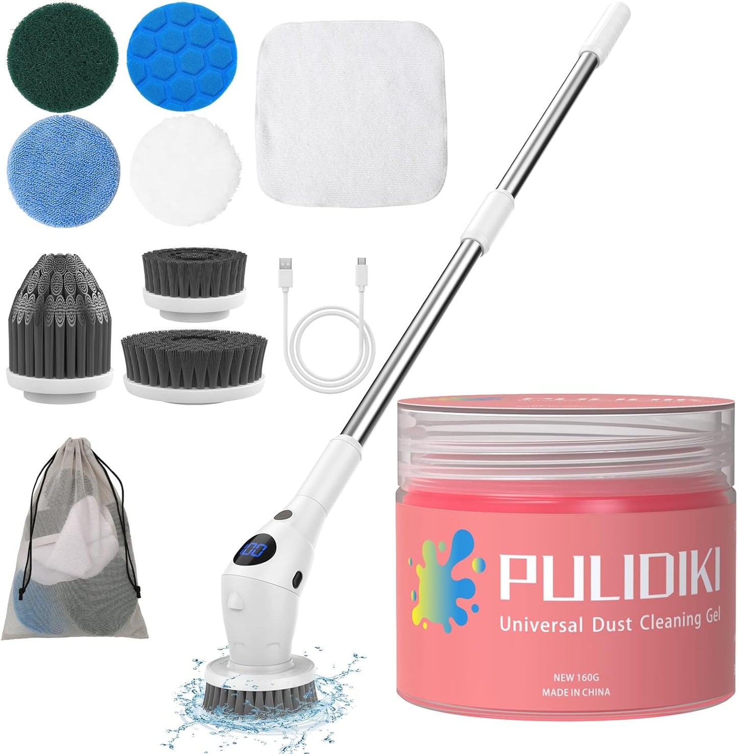 Universal Cleaning Gel and Electric Spin Scrubber for Home, Office, and Automotive Cleaning