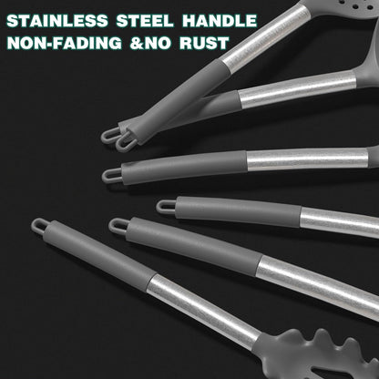 43-Piece Silicone Kitchen Utensil Set with Stainless Steel Handles, Non-Stick and Heat Resistant - Grey